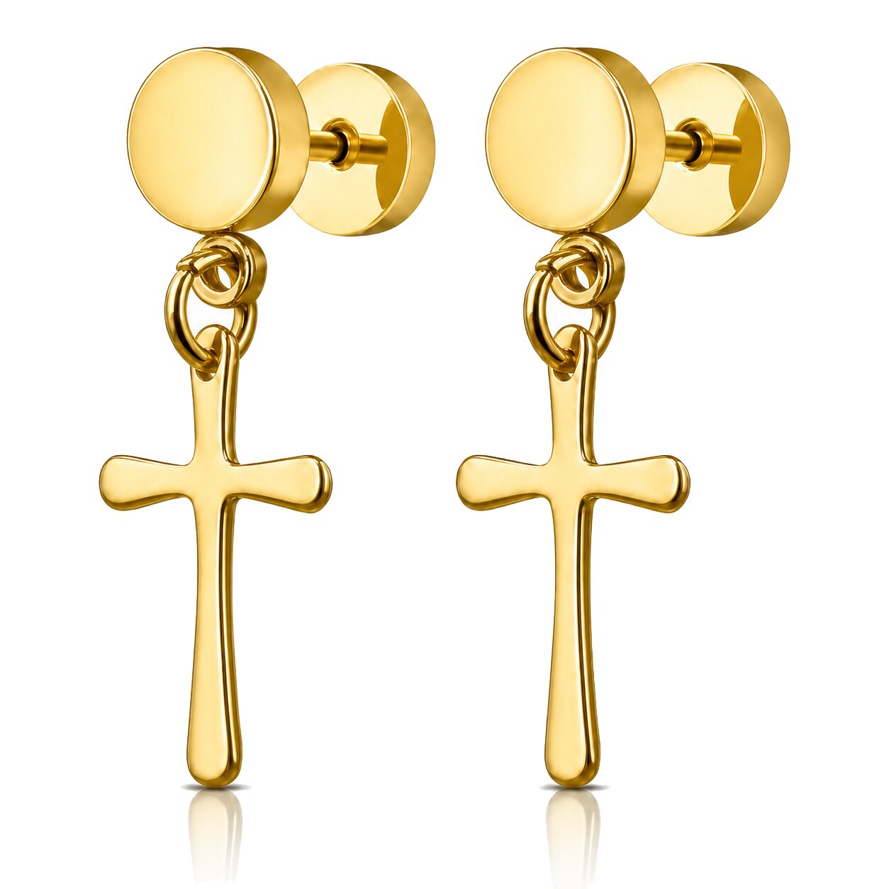Mendes Heren Oorbellen Titanium - Goudkleurige Kruis Hangers - Stud Oorbellen met Steker - Hypoallergeen
