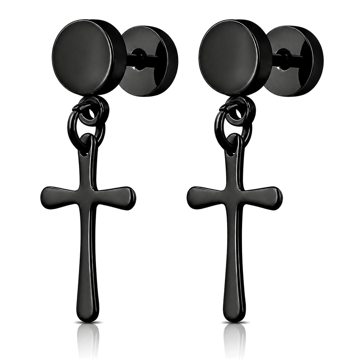 Mendes Heren Oorbellen Titanium - Zwarte Kruis Hangers - Stud Oorbellen met Steker - Hypoallergeen