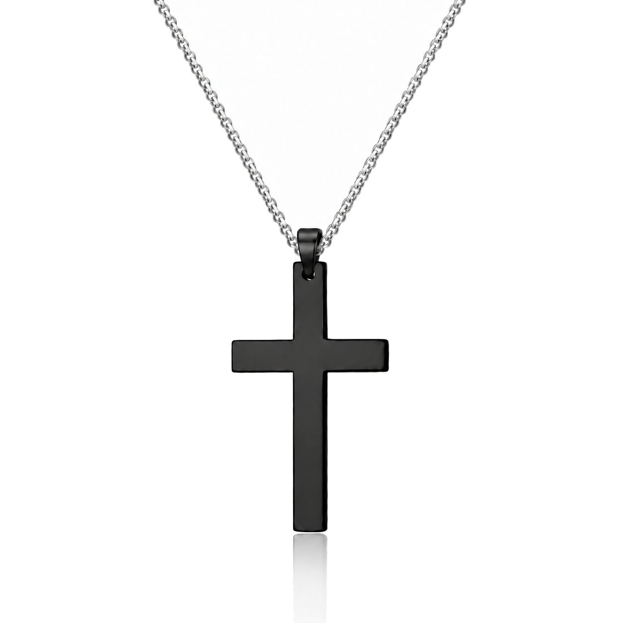 Mendes Kruis kettinghanger Cuban Link Zwart Zilverkleurig