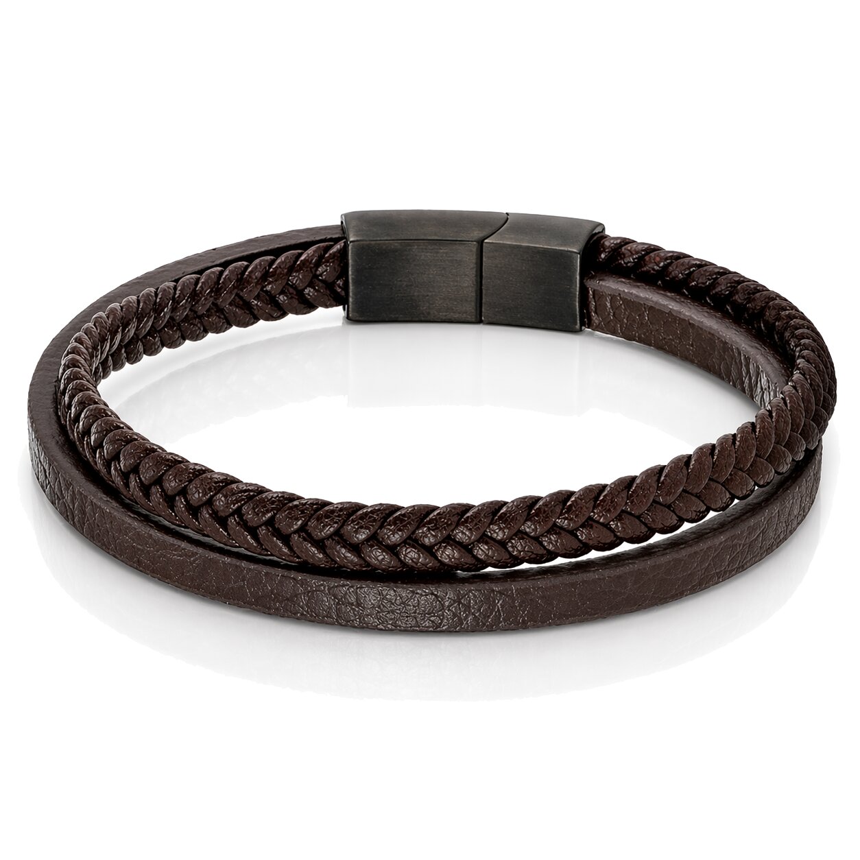 Mendes Minimalistische Heren Armband van Leer - 2 Strengen, Bruin-21cm afbeelding 1