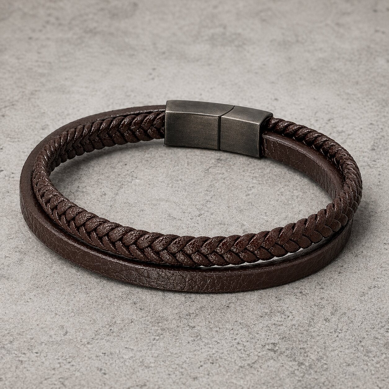 Mendes Minimalistische Heren Armband van Leer - 2 Strengen, Bruin-21cm afbeelding 3