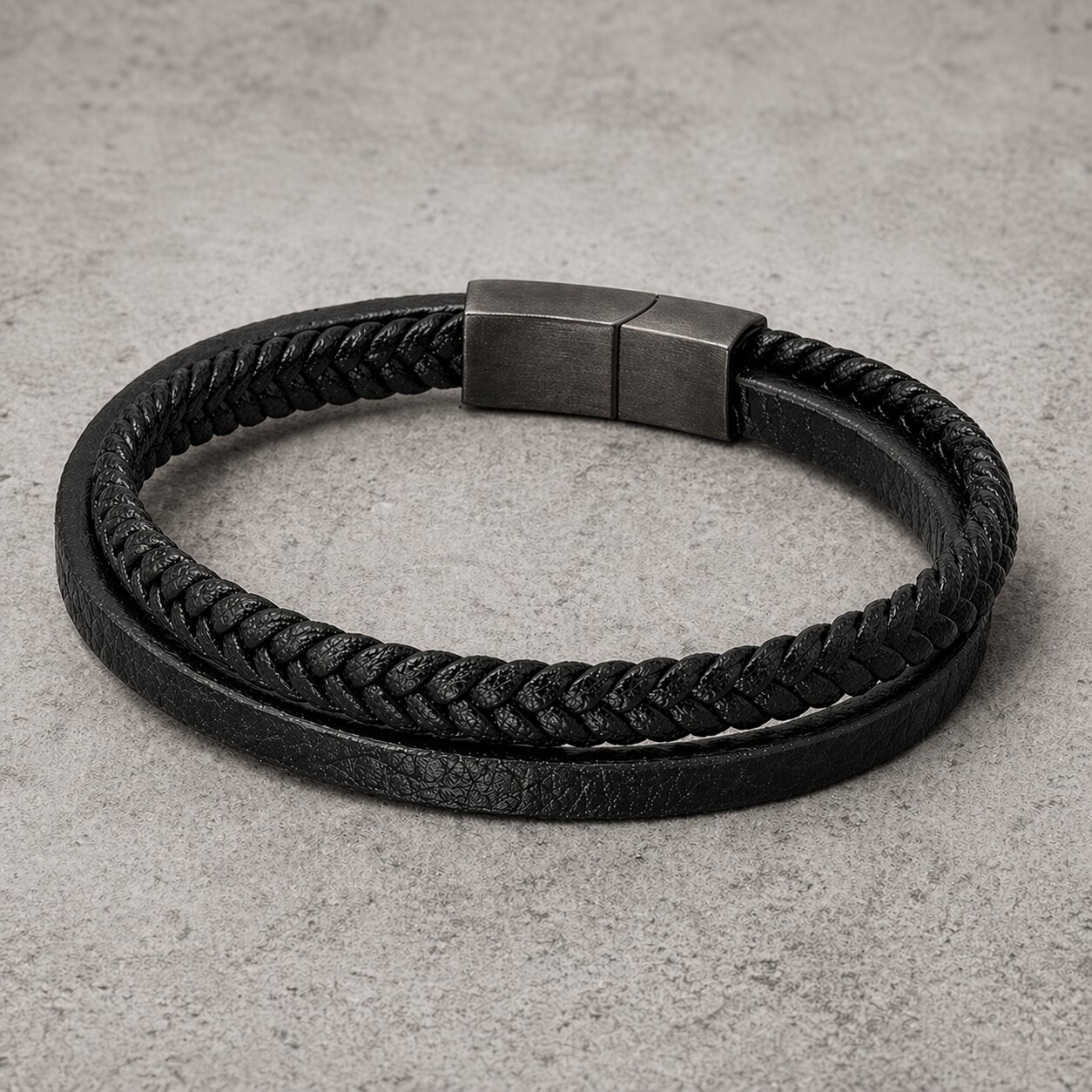Mendes Minimalistische Heren Armband van Leer - 2 Strengen, Zwart-21cm afbeelding 3