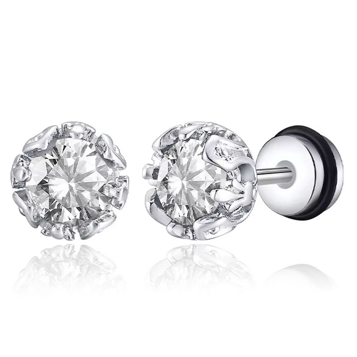 Mendes Oorknoppen RVS zilverkleurig - Transparante Zirconia 8-Klauw