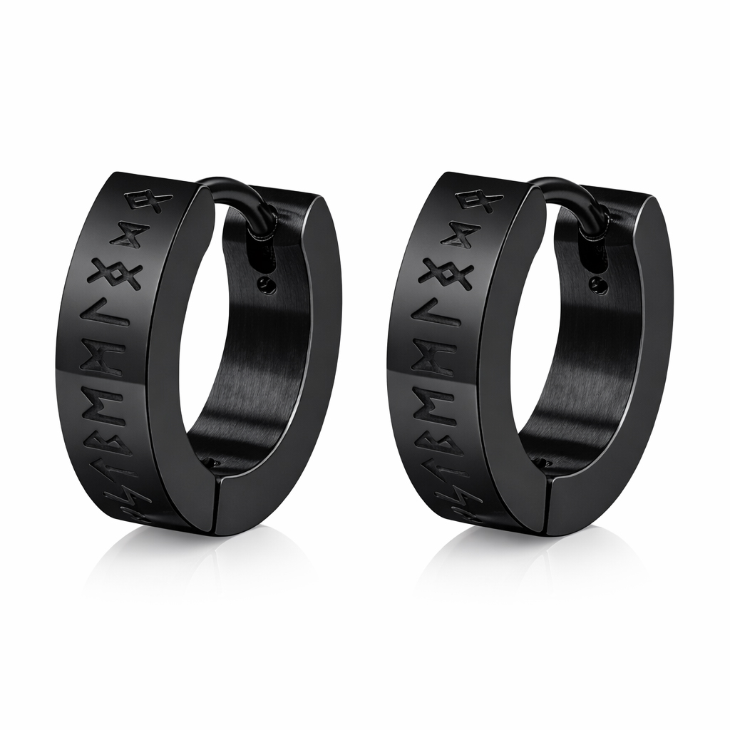 Mendes Rune Script Oorring - Zwart Viking afbeelding 3