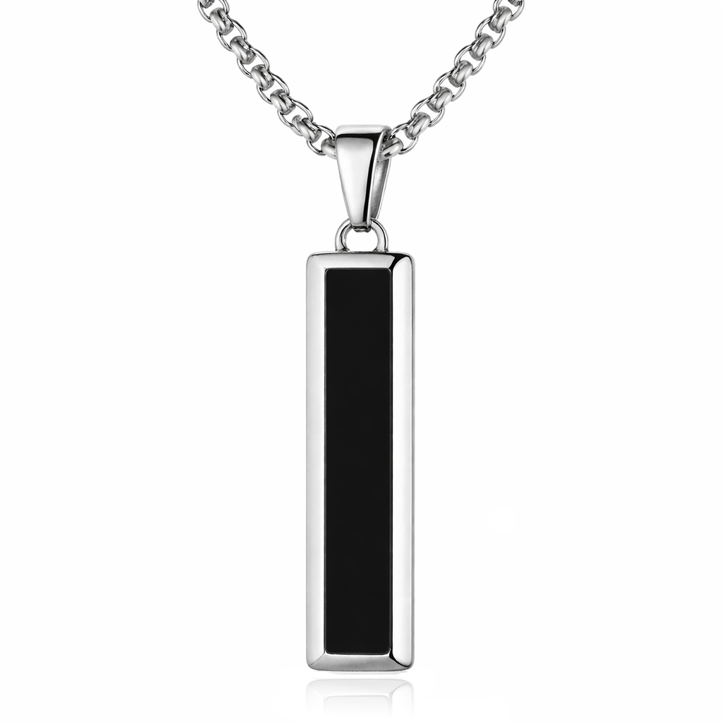 Mendes Zilverkleurige Heren Ketting met Zwarte Inlay Hanger