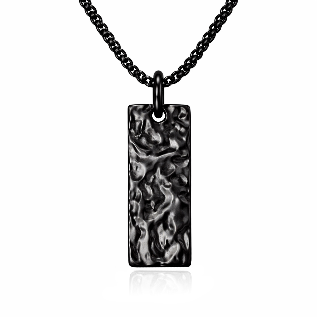 Mendes Zwarte Heren Ketting met Rechthoekige Hamerslag Hanger afbeelding 1