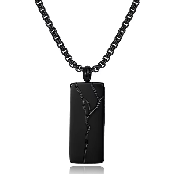 Mendes Zwarte Heren Ketting met Rechthoekige Hanger in Edelstaal