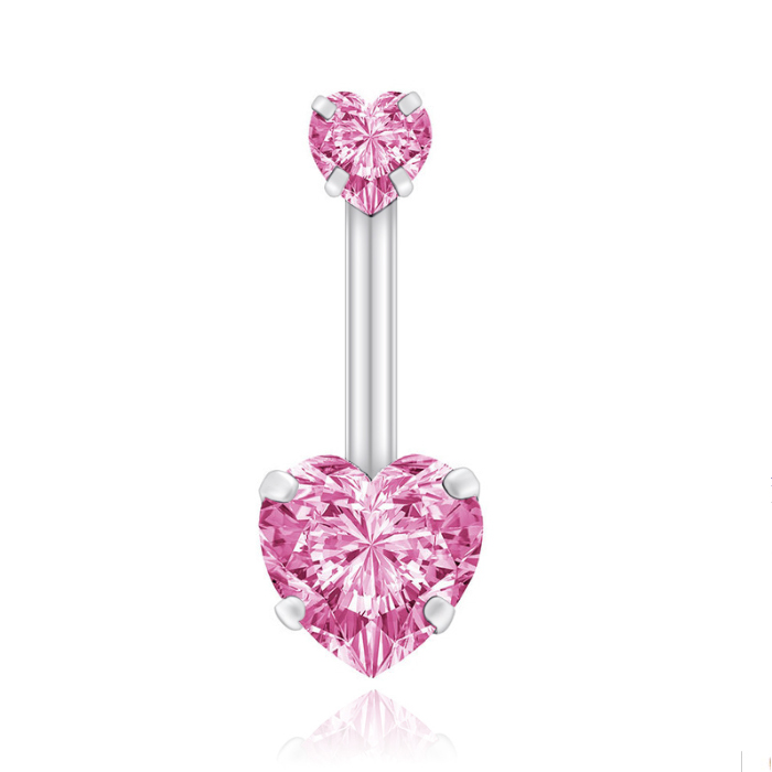 Navelpiercing Edelstaal Double Heart Roze afbeelding