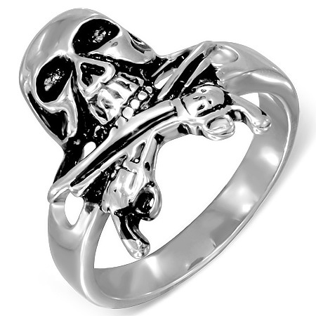 Rvs Heren Ring Skull Crossed Guns huismerk kopen in de aanbieding
