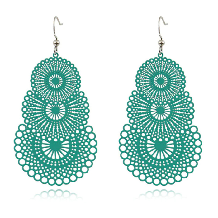 Ronde dames oorbellen hangers met 3 cirkels kleur groen afbeelding
