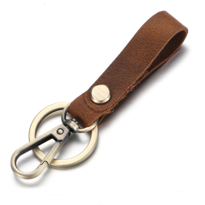 Sleutelhanger Heren Leer Bruin met Musketon en Ring afbeelding