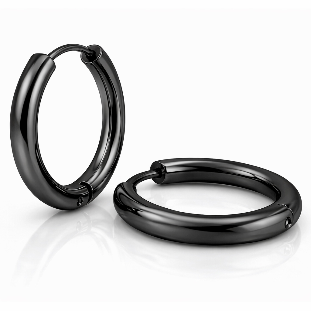 Smalle edelstaal oorringen Zwart-16mm afbeelding 3