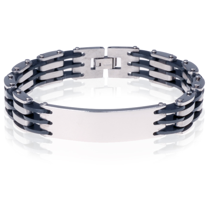 Stalen Heren Armband Met Rubber Graveer huismerk kopen in de aanbieding