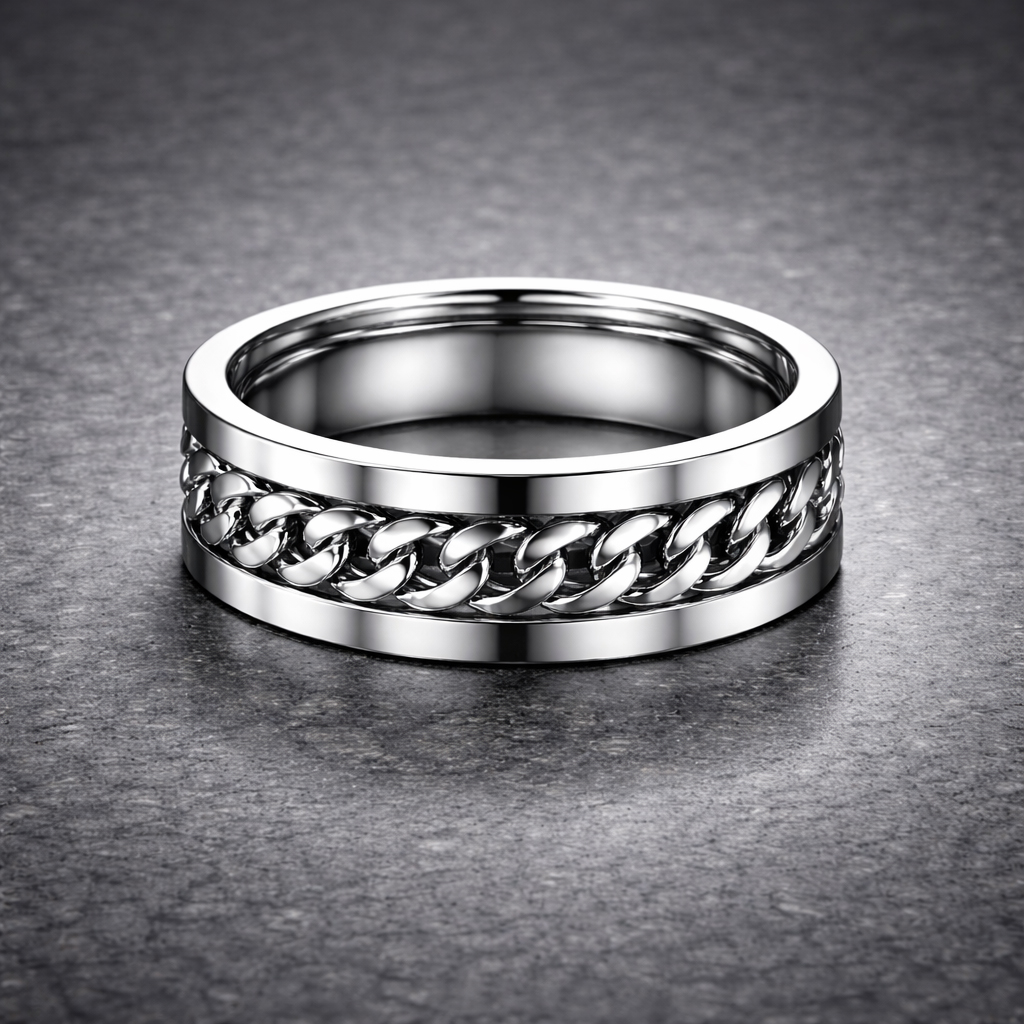 Stalen herenring met Cubaanse ketting Zilver-17mm afbeelding 3