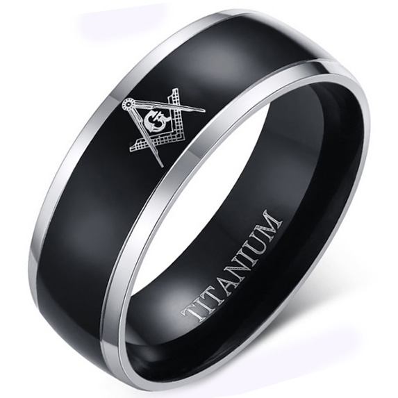 Lgt Jewels Titanium Herenring Masonic Black Silver lgt jewels kopen in de aanbieding