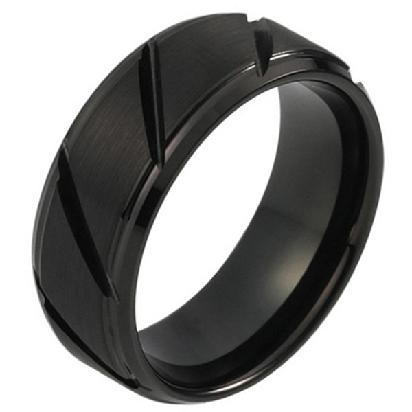 Mendes Wolfraam Heren Ring Diagonale Groeven Zwart 8Mm mendes kopen in de aanbieding