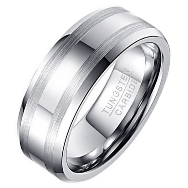Wolfraam heren ring Gepolijste streep 8mm-17mm afbeelding 1