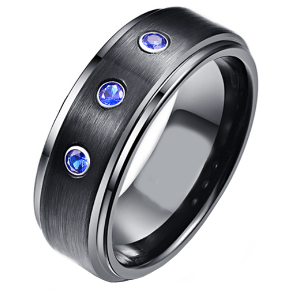 Wolfraam heren ring mat zwart Tanzanite Blue afbeelding