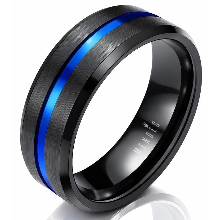 Wolfraam heren ring Zwart met Blauw 8mm-22mm