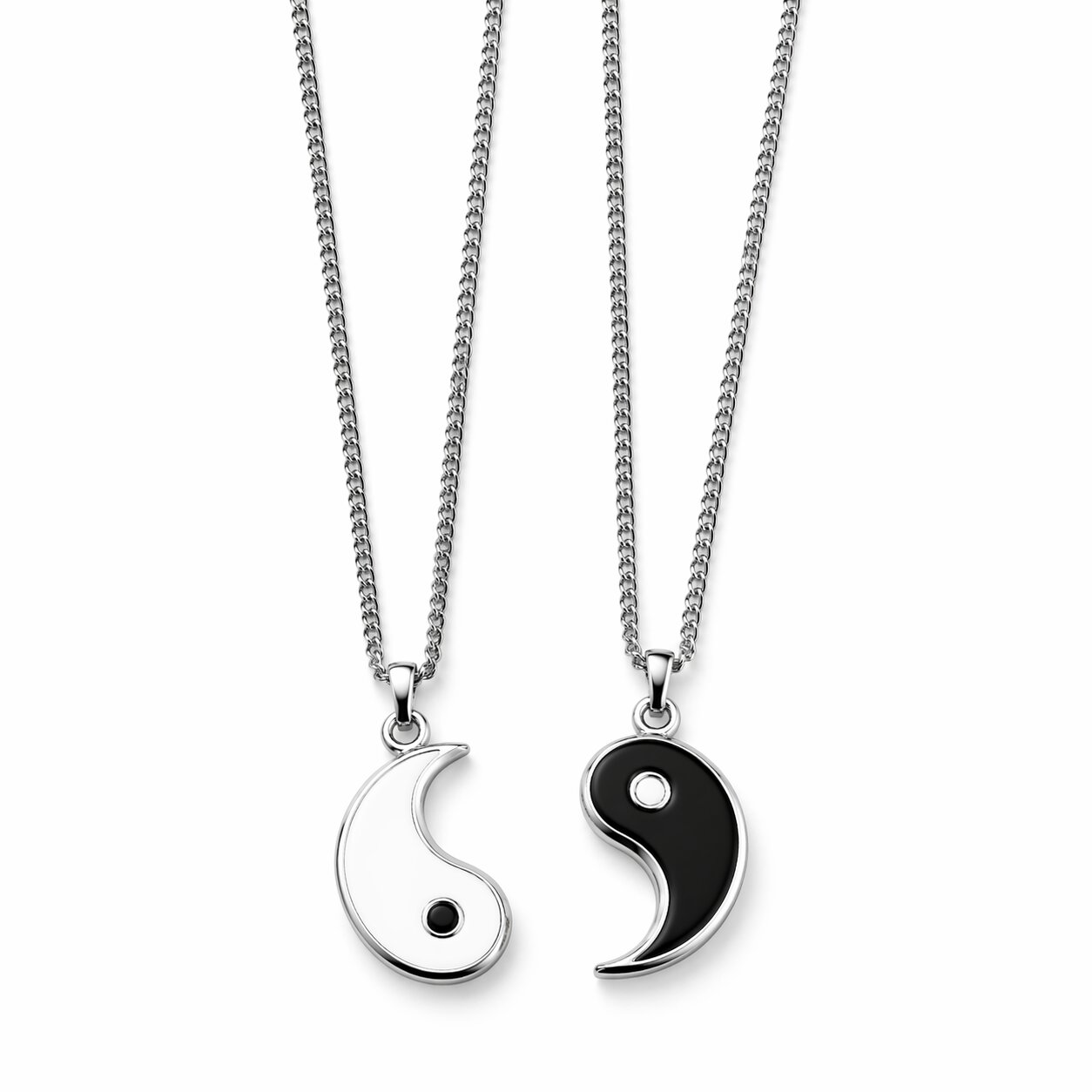 Yin Yang Ketting Set voor Koppels - Zwart Wit Hanger RVS Liefdesketting Duo Vriendschap & Relatie