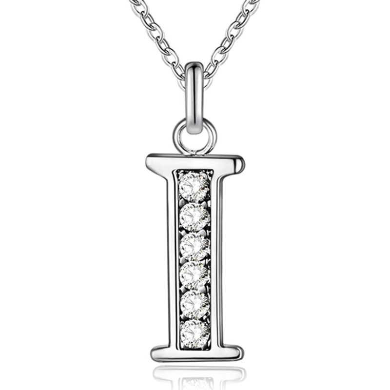 Zilverkleurige Letter I Dames Ketting met Zirkonia afbeelding