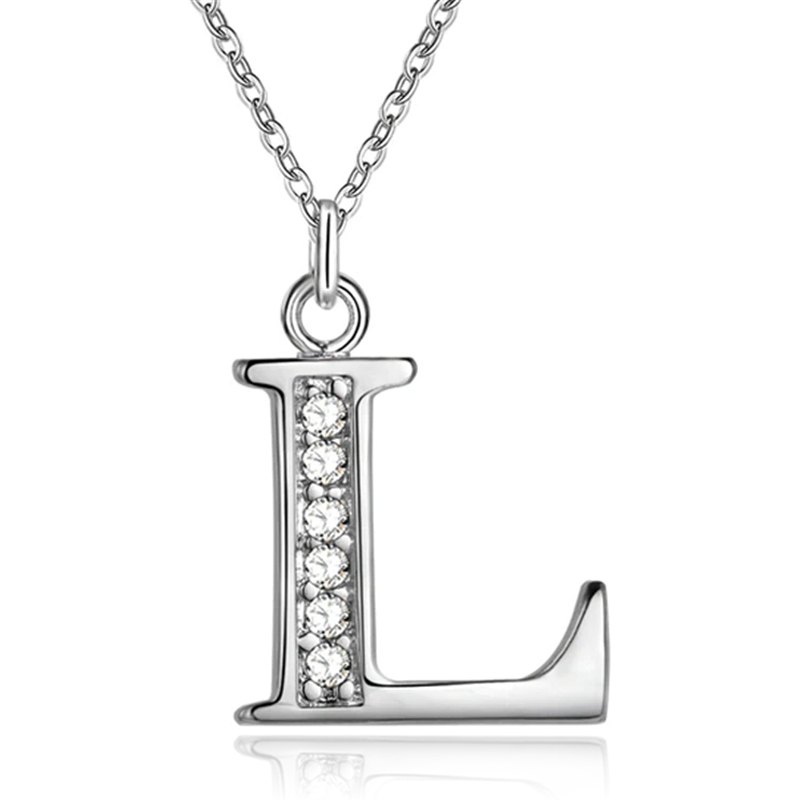 Zilverkleurige Letter L Dames Ketting met Zirkonia afbeelding