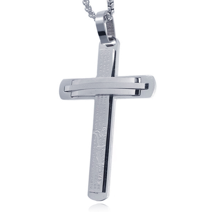 Zilverkleurige Schakelketting met Zilverkleurig Kruis afbeelding