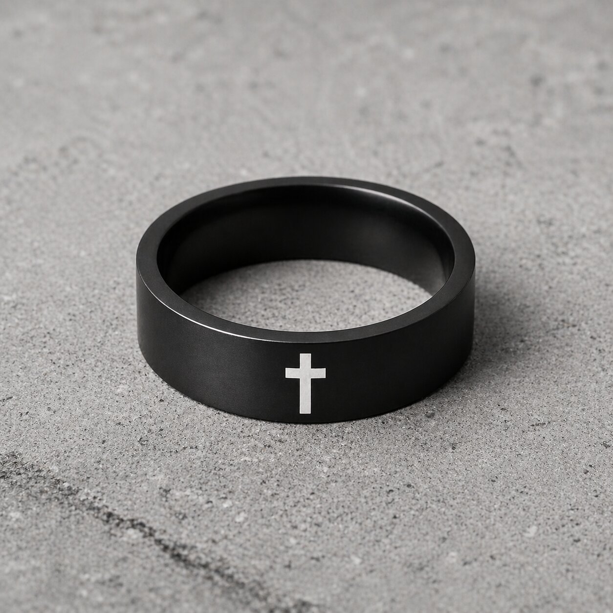 Zwarte stalen mannen ring LGT Jewels met Kruis-17mm afbeelding 3