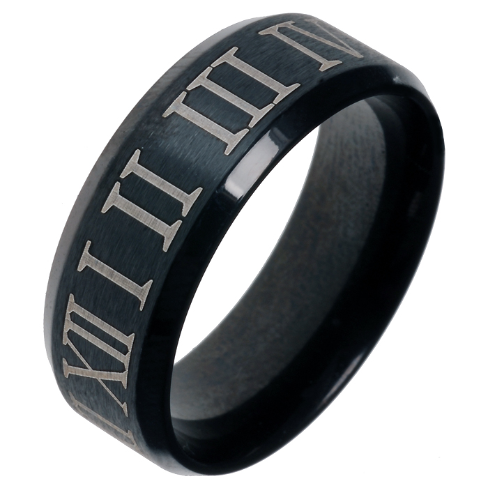 Zwarte stalen ring met Romeinse Cijfers-23mm afbeelding 3