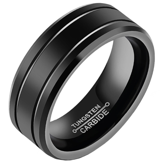 Zwarte Wolfraam heren ring 8mm-18mm afbeelding 3